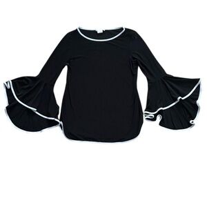 Prelude Womens Black Bell Sleeve Top Size Small Stretch Blouse Made USA